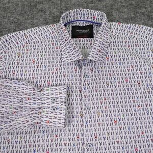 MacEoo Mens Fibonacci Dog Print Shirt‎ Mens 6/2XL White Blue Casual Office Wear
